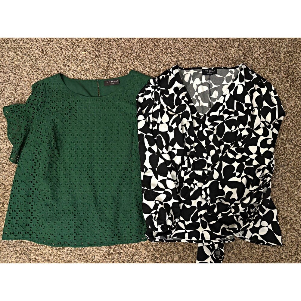 Lane Bryant Women’s Size 18 Tops Lot 2 Green Eyelet & Black/White Geometric
